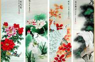 「绝美四条屏」工笔花鸟画：传统艺术的魅力