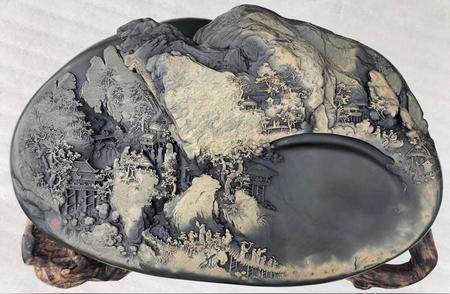 跨越1300年：深探歙砚石雕茶盘的非遗传承与20年的工艺磨砺